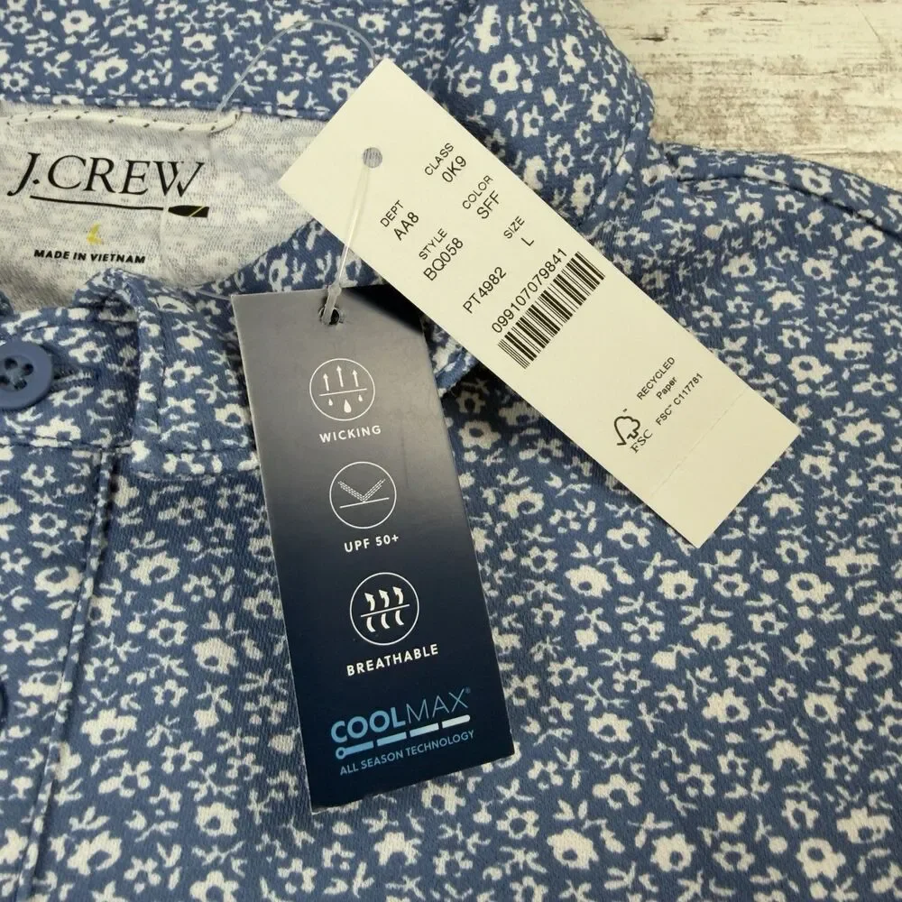 NWT J.Crew Performance Polo Shirt Men's XL COOLMAX Blue White Floral Golf BQ058